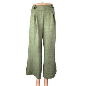 Wren Women's Green High Waisted Pleated Wide Leg Baggy Trousers Pants Size M